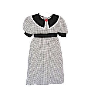 Girls Houndstooth Dress Size 5 Black Velvet Collar Rose Jo Lene Made in USA VGUC